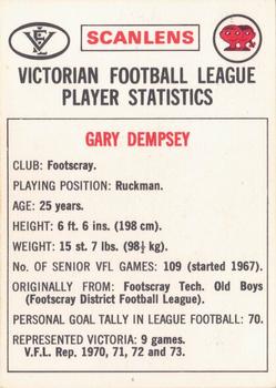 1974 Scanlens VFL #111 Gary Dempsey Back